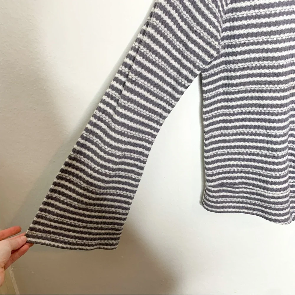 Lucky Brand Waffle Knit‎ Grey Stripe Tie Front Sweater Small S